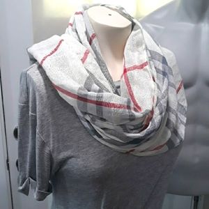 V Fraas grey and red plaid viscose scarf or shawl. NWT